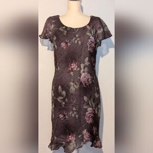 Women's S.L. Fashions dress. Purple floral pattern. Sz 12 petite.Excellent cond.